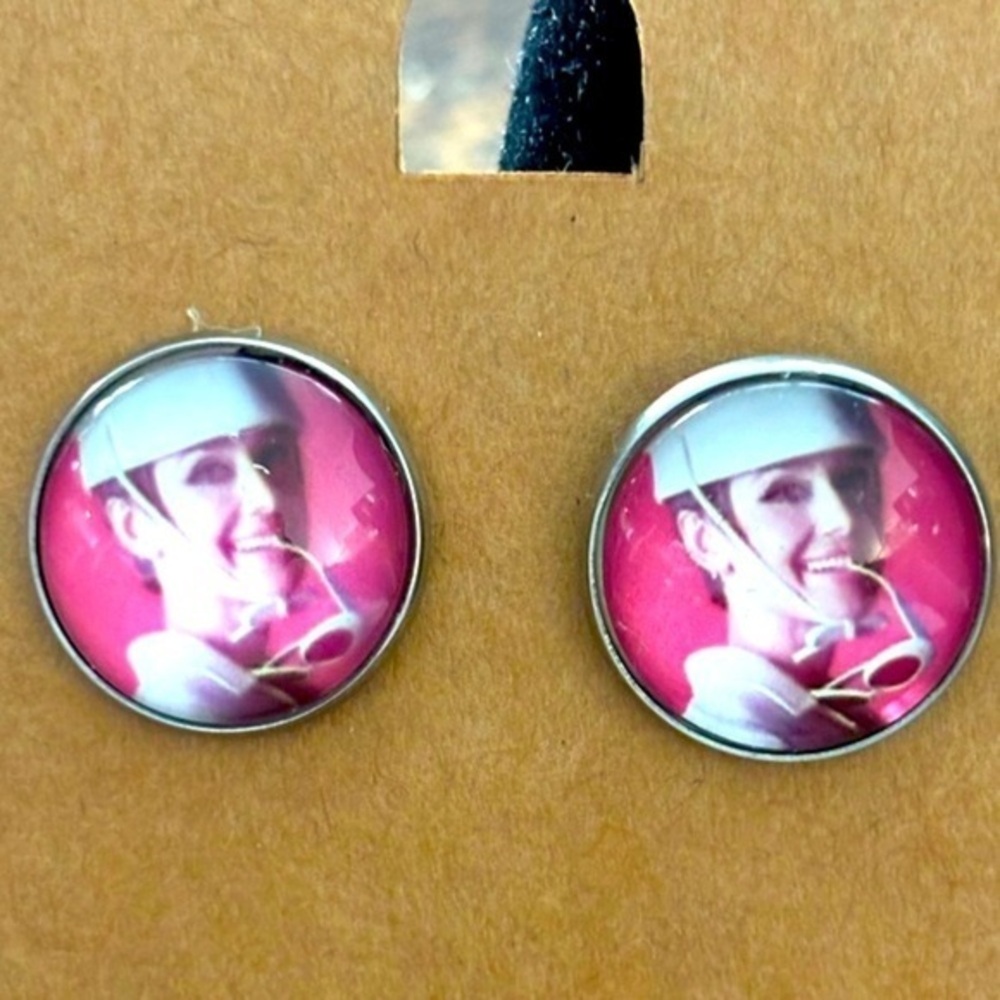 Audrey Hepburn 16mm Stainless Steel Stud Earrings, NWT, Handmade, Unworn